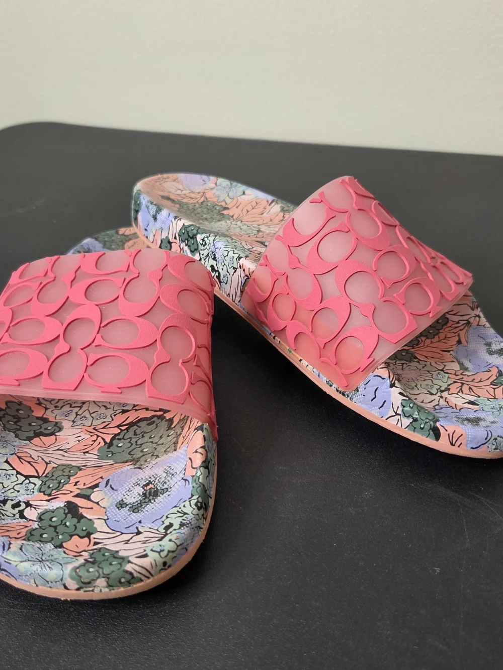 Coach Udele Sport Slide Floral Bottom Pink Rubber Upper